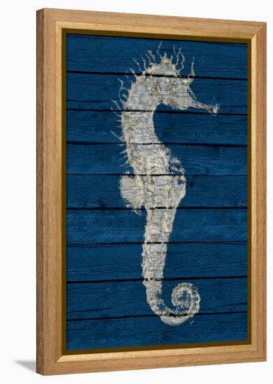 Antique Seahorse on Blue I-Patricia Pinto-Framed Stretched Canvas