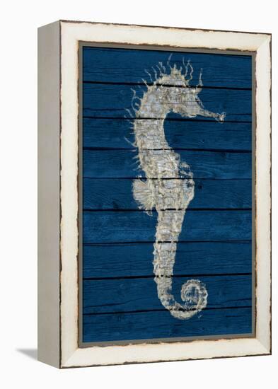 Antique Seahorse on Blue I-Patricia Pinto-Framed Stretched Canvas