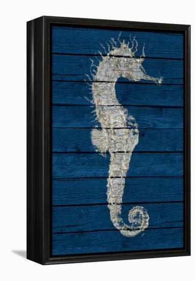 Antique Seahorse on Blue I-Patricia Pinto-Framed Stretched Canvas