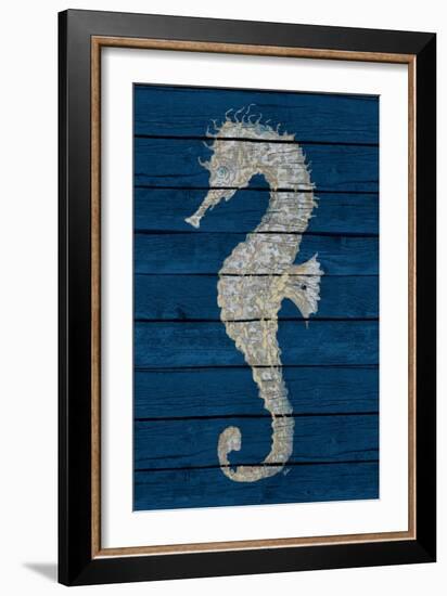 Antique Seahorse on Blue II-Patricia Pinto-Framed Premium Giclee Print