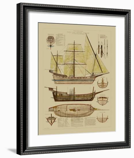 Antique Ship Plan II-null-Framed Giclee Print