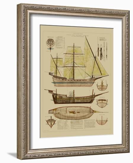 Antique Ship Plan II-Vision Studio-Framed Art Print