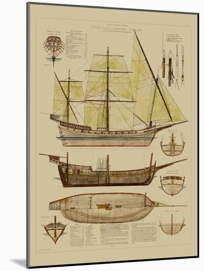 Antique Ship Plan II-Vision Studio-Mounted Art Print