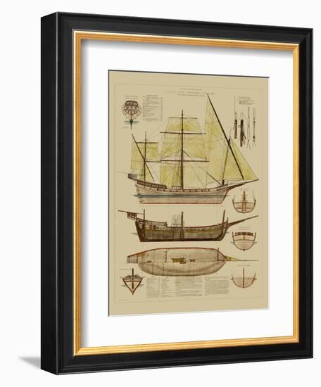 Antique Ship Plan II-Vision Studio-Framed Art Print