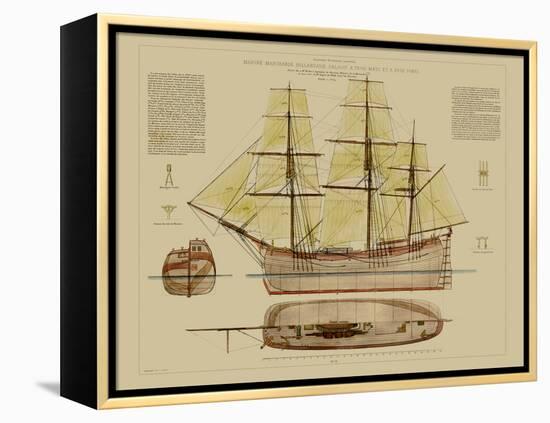 Antique Ship Plan VII-Vision Studio-Framed Stretched Canvas