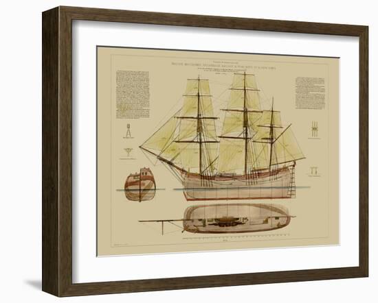 Antique Ship Plan VII-Vision Studio-Framed Art Print