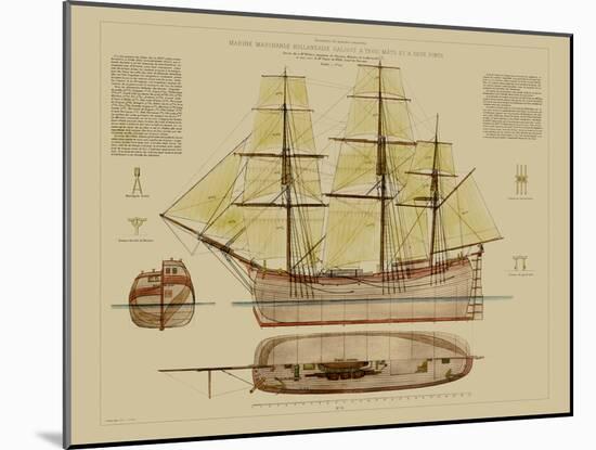 Antique Ship Plan VII-Vision Studio-Mounted Art Print