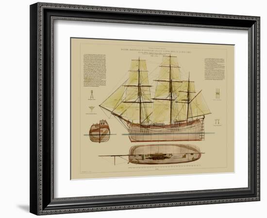 Antique Ship Plan VII-Vision Studio-Framed Art Print