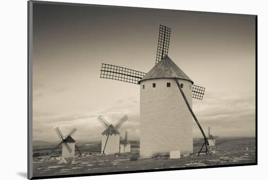 Antique windmills in a field, Campo De Criptana, Ciudad Real Province, Castilla La Mancha, Spain-null-Mounted Photographic Print