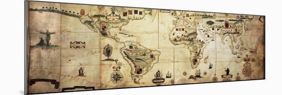 Antique World Planisphere Portolan Map Of Spanish And Portuguese Maritime And Colonial Empire-marzolino-Mounted Art Print