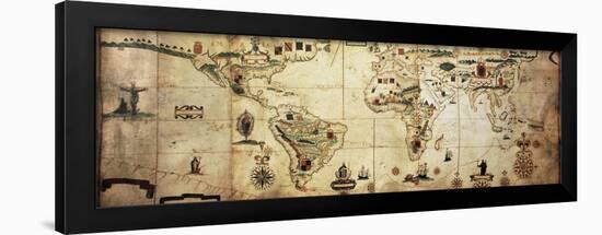 Antique World Planisphere Portolan Map Of Spanish And Portuguese Maritime And Colonial Empire-marzolino-Framed Art Print