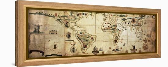 Antique World Planisphere Portolan Map Of Spanish And Portuguese Maritime And Colonial Empire-marzolino-Framed Stretched Canvas