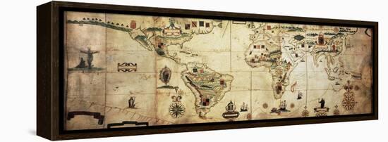 Antique World Planisphere Portolan Map Of Spanish And Portuguese Maritime And Colonial Empire-marzolino-Framed Stretched Canvas