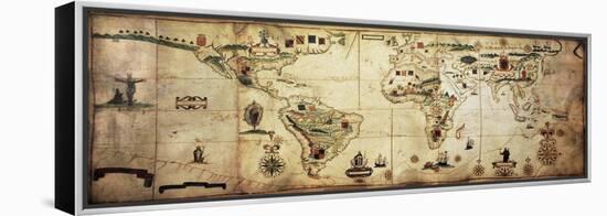 Antique World Planisphere Portolan Map Of Spanish And Portuguese Maritime And Colonial Empire-marzolino-Framed Stretched Canvas