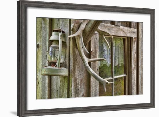 Antlers and Lantern Hanging on Rustic Home, Stehekin, Washington, USA-Jaynes Gallery-Framed Photographic Print