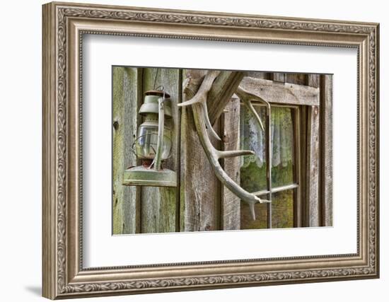 Antlers and Lantern Hanging on Rustic Home, Stehekin, Washington, USA-Jaynes Gallery-Framed Photographic Print