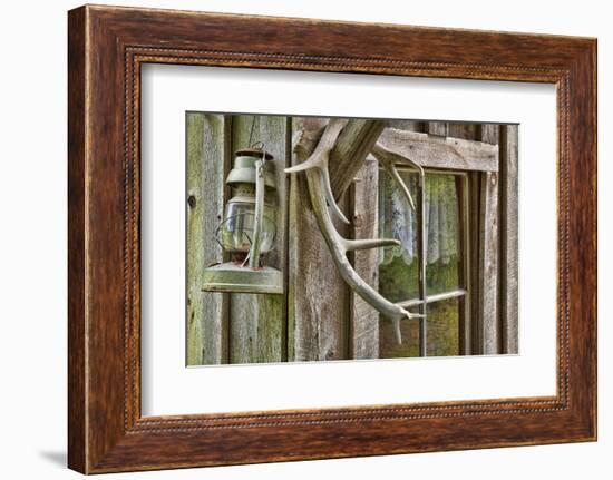 Antlers and Lantern Hanging on Rustic Home, Stehekin, Washington, USA-Jaynes Gallery-Framed Photographic Print