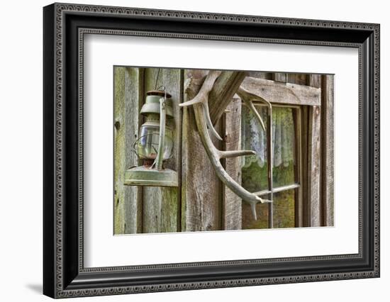 Antlers and Lantern Hanging on Rustic Home, Stehekin, Washington, USA-Jaynes Gallery-Framed Photographic Print