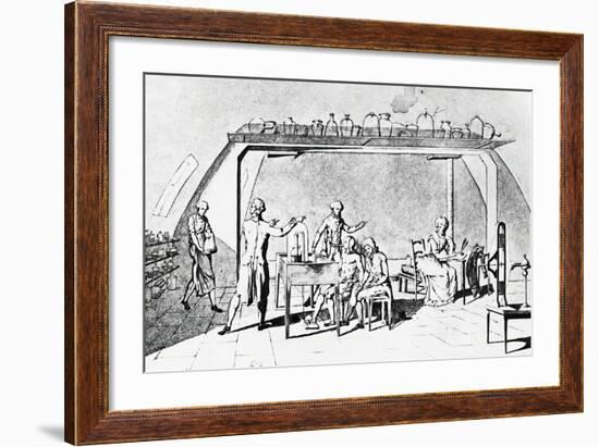 Antoine-Laurent De Lavoisier (1743-1794) in His Laboratory During an Experiment on a Man's Respirat-null-Framed Giclee Print