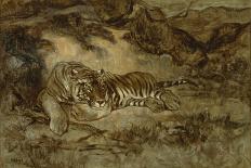 A Tiger Hunting His Prey (W/C on Paper)-Antoine Louis Barye-Giclee Print