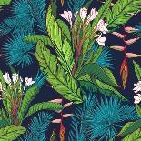 Tropical Jungle Seamless Pattern on Dark Blue Background-Anton V Tokarev-Framed Premium Giclee Print