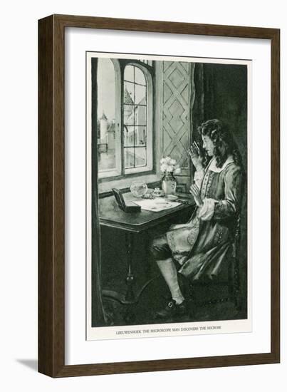 Anton Van Leeuwenhoek Dutch Naturalist Depicted Discovering the Microbe-null-Framed Art Print