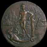 Bronze medallion of the Greek god Apollo and the serpent Python, 15th century-Antonio de Brescia-Framed Giclee Print