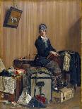 Girl Sewing (Elegantly Dressed Woman Sews in an Interior)-Antonio Mancini-Art Print