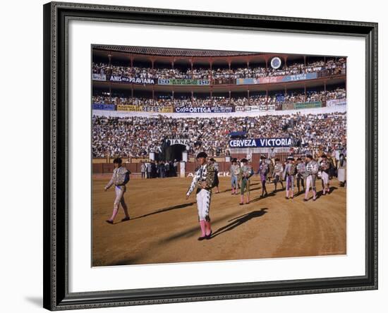 Antonio Ordonez and Luis Miguel Dominguin Greet Crowd Before a Mano Bullfight at Malaga Bullring-James Burke-Framed Premium Photographic Print