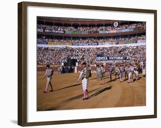 Antonio Ordonez and Luis Miguel Dominguin Greet Crowd Before a Mano Bullfight at Malaga Bullring-James Burke-Framed Premium Photographic Print