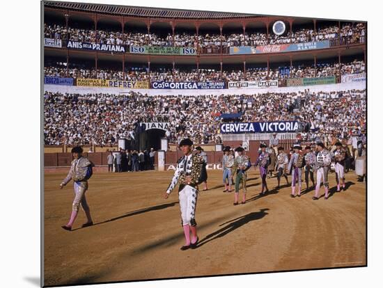 Antonio Ordonez and Luis Miguel Dominguin Greet Crowd Before a Mano Bullfight at Malaga Bullring-James Burke-Mounted Premium Photographic Print