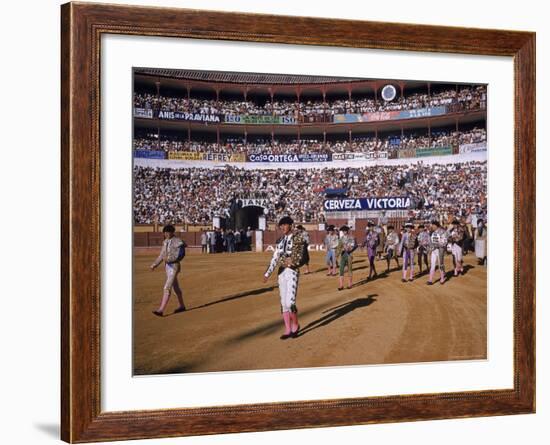 Antonio Ordonez and Luis Miguel Dominguin Greet Crowd Before a Mano Bullfight at Malaga Bullring-James Burke-Framed Premium Photographic Print