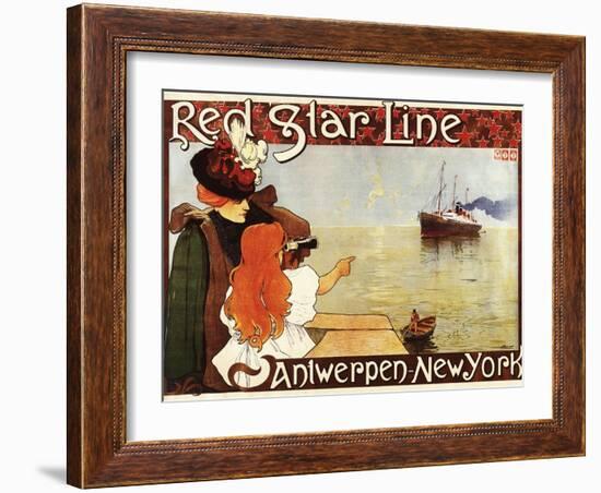 Antwerp, Belgium - Red Star Line Cruises to New York Promo Poster - Antwerp, Belgium-Lantern Press-Framed Art Print