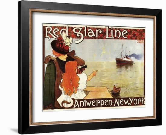 Antwerp, Belgium - Red Star Line Cruises to New York Promo Poster - Antwerp, Belgium-Lantern Press-Framed Art Print