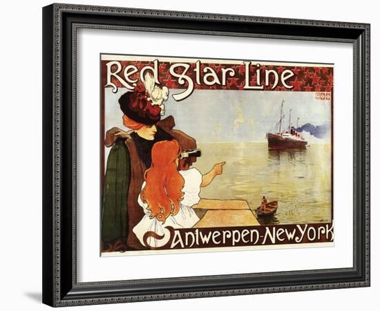 Antwerp, Belgium - Red Star Line Cruises to New York Promo Poster - Antwerp, Belgium-Lantern Press-Framed Art Print