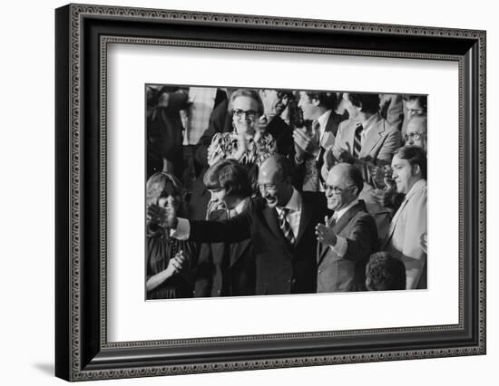 Anwar Sadat and Menachem Begin acknowledge President Carter as he announces the Camp David Accords-Warren K. Leffler-Framed Photographic Print