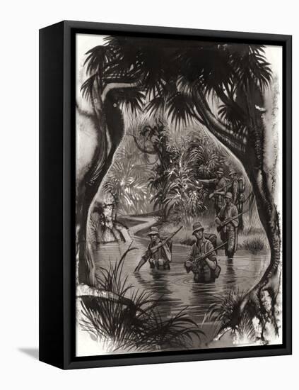 Anzac Troops Crossing a Jungle River During a World War II Patrol-Ron Embleton-Framed Premier Image Canvas