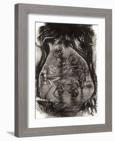 Anzac Troops Crossing a Jungle River During a World War II Patrol-Ron Embleton-Framed Giclee Print