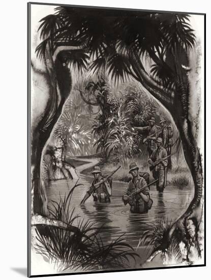Anzac Troops Crossing a Jungle River During a World War II Patrol-Ron Embleton-Mounted Giclee Print