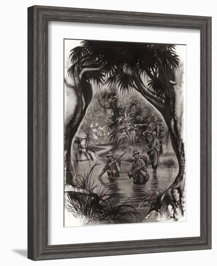 Anzac Troops Crossing a Jungle River During a World War II Patrol-Ron Embleton-Framed Premium Giclee Print