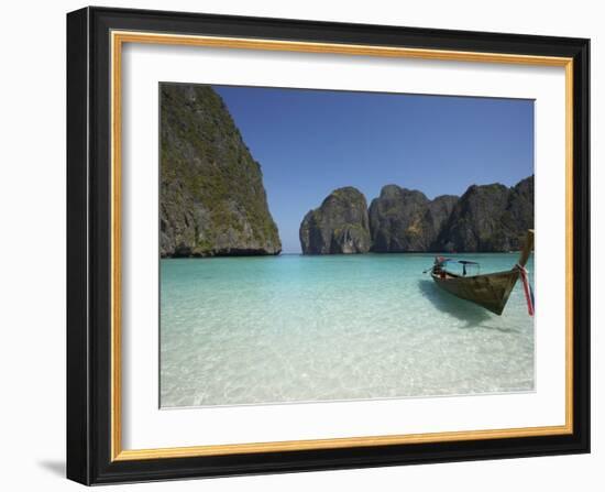 Ao Maya, Longtailboat in Front, Ko Phi Phi Leh, Thailand-Joern Simensen-Framed Photographic Print