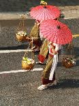 Female Shopkeeper in Thai Old Fashioned Traditional Cloth ,Red Paper Umbrella and Load Thai Food In-aodaodaodaod-Photographic Print