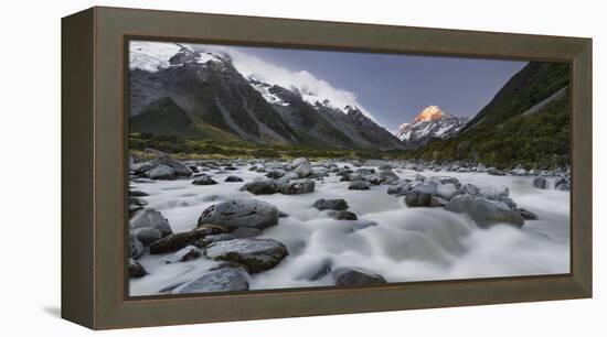 Aoraki, Hooker River, Mount Cook National Park, Canterbury, South Island, New Zealand-Rainer Mirau-Framed Premier Image Canvas