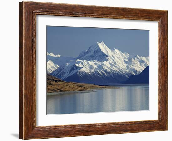 Aoraki Mount Cook and Lake Pukaki, Mackenzie Country, South Canterbury, South Island, New Zealand-David Wall-Framed Photographic Print