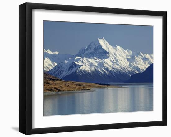 Aoraki Mount Cook and Lake Pukaki, Mackenzie Country, South Canterbury, South Island, New Zealand-David Wall-Framed Photographic Print