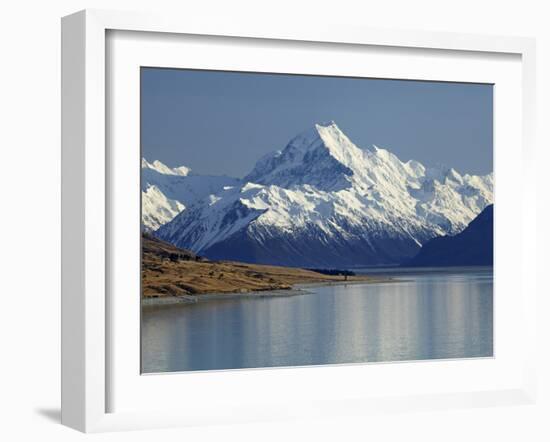 Aoraki Mount Cook and Lake Pukaki, Mackenzie Country, South Canterbury, South Island, New Zealand-David Wall-Framed Photographic Print