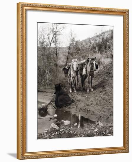 Apache and Horses, c1903-Edward S. Curtis-Framed Giclee Print