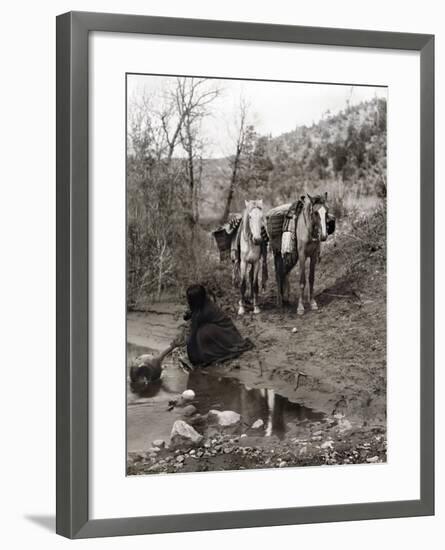 Apache and Horses, c1903-Edward S. Curtis-Framed Giclee Print