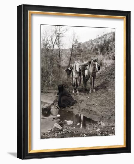 Apache and Horses, c1903-Edward S. Curtis-Framed Giclee Print