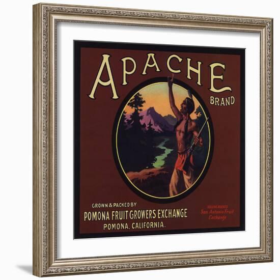 Apache Brand - Pomona, California - Citrus Crate Label-Lantern Press-Framed Art Print